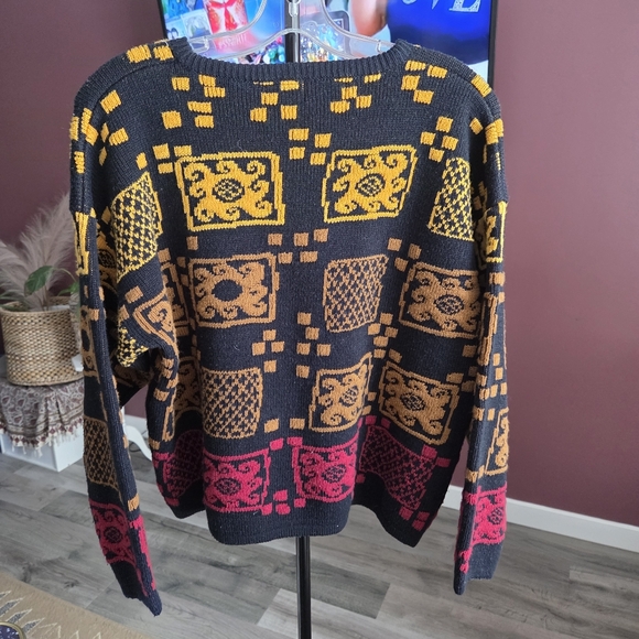 Vintage Geometric Knit Sweater Oversized Streetwear Colorblock 90s Pullover - Picture 4 of 5